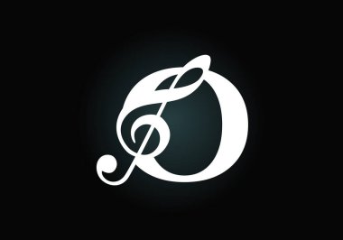Müzikal notalı O harfinin baş harfleri. Senfoni ya da melodi işaretleri. Müzik işareti sembolü. Yazı tipi amblemi. Modern vektör logo tasarım şablonu.