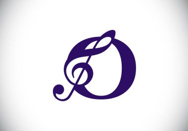 Müzikal notalı O harfinin baş harfleri. Senfoni ya da melodi işaretleri. Müzik işareti sembolü. Yazı tipi amblemi. Modern vektör logo tasarım şablonu.