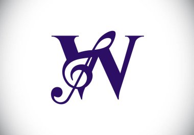 Müzikal notalı W baş harfleri alfabesi. Senfoni ya da melodi işaretleri. Müzik işareti sembolü. Yazı tipi amblemi. Modern vektör logo tasarım şablonu.