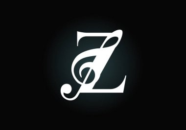 Müzikal notalı Z harfleri alfabesi. Senfoni ya da melodi işaretleri. Müzik işareti sembolü. Yazı tipi amblemi. Modern vektör logo tasarım şablonu.