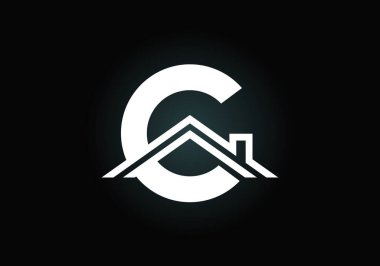 C harfinin baş harfleri alfabede. Ev ya da ev tabelası. Emlak logosu konsepti. Yazı tipi amblemi. Emlak işi ve şirket kimliği için modern vektör logosu.