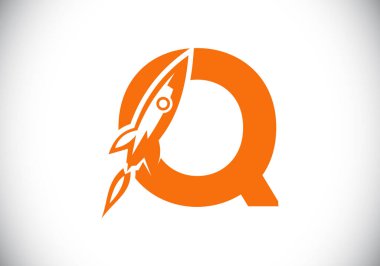 Roket logosu dizaynlı Q harfli baş harfli alfabe. Roket ikonu. Yazı tipi amblemi. İş ve şirket kimliği için modern vektör logosu.