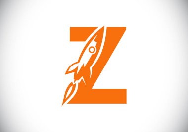 Roket logosu dizaynlı Z harfinin baş harfleri. Roket ikonu. Yazı tipi amblemi. İş ve şirket kimliği için modern vektör logosu.