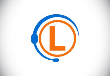 L harfinin baş harfleri alfabe ve kulaklıklı destek servisi. Kulaklık logosu. Yardım hattı müşteri tavsiyesi, çağrı merkezi yardımı. İş ve şirket kimliği için modern vektör logosu.