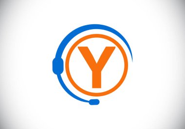 Y harfinin baş harfleri alfabe ve kulaklıklı destek servisi. Kulaklık logosu. Yardım hattı müşteri tavsiyesi, çağrı merkezi yardımı. İş ve şirket kimliği için modern vektör logosu.