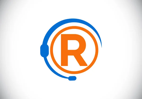 初始R字母表和耳机支持服务 耳机标志 热线客户建议 呼叫中心帮助 企业和公司标识的现代矢量标识 — 图库矢量图片