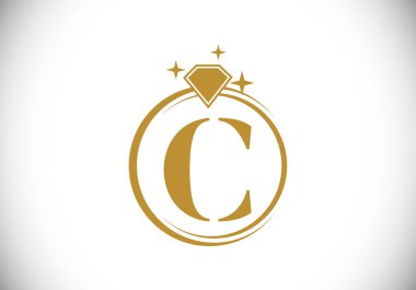 C harfinin baş harfleri Diamond 'la aynı dairede. Elmas Yüzük Logosu. Mücevher logosu tasarımı konsepti. İş ve şirket kimliği için modern vektör logosu.