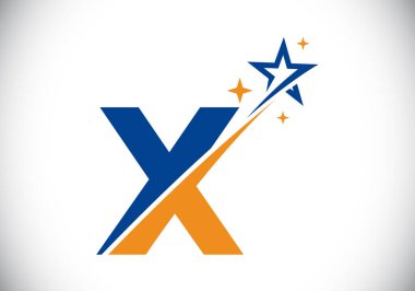 X harfinin baş harfleri alfabe harfleri ve yıldız logosu simgesi. Soyut yıldız logosu sembol tasarımı. İş ve şirket kimliği için modern vektör logosu.