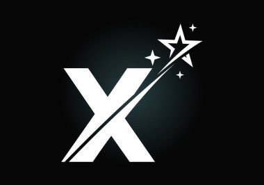 X harfinin baş harfleri alfabe harfleri ve yıldız logosu simgesi. Soyut yıldız logosu sembol tasarımı. İş ve şirket kimliği için modern vektör logosu.