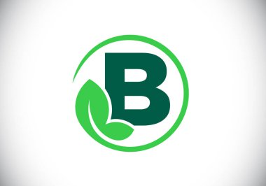 Yapraklı ilk B harfli alfabe. Çevre dostu logo konsepti. Yazı tipi amblemi. Ekolojik iş ve şirket kimliği için modern vektör logosu