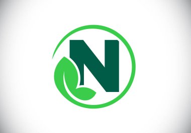 Yapraklı baş harfler N harfleri. Çevre dostu logo konsepti. Yazı tipi amblemi. Ekolojik iş ve şirket kimliği için modern vektör logosu
