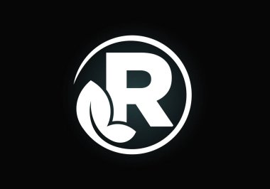 Yapraklı baş harfler R harfleri. Çevre dostu logo konsepti. Yazı tipi amblemi. Ekolojik iş ve şirket kimliği için modern vektör logosu