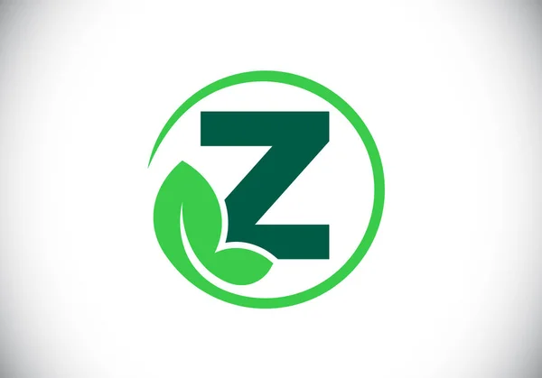 Alfabeto Inicial Del Monograma Con Hoja Concepto Logotipo Ecológico Emblema — Vector de stock