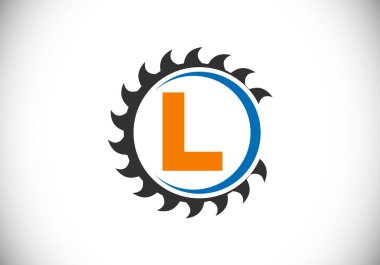 Testere bıçaklı L harfinin baş harfleri. Marangozluk, marangozluk logosu tasarımı. Yazı tipi amblemi. kereste fabrikası ve şirket kimliği için modern vektör logosu
