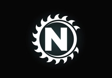 Testereli baş harfli N harfli alfabe. Marangozluk, marangozluk logosu tasarımı. Yazı tipi amblemi. kereste fabrikası ve şirket kimliği için modern vektör logosu