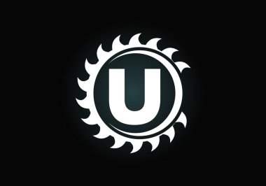Testereli U harfiyle başlayan harfler. Marangozluk, marangozluk logosu tasarımı. Yazı tipi amblemi. kereste fabrikası ve şirket kimliği için modern vektör logosu