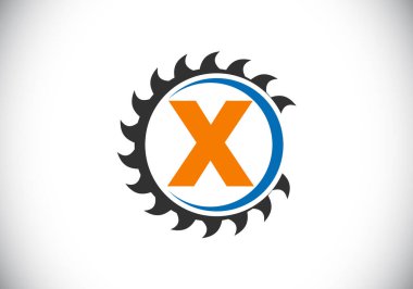 Testereli X harfli monogram alfabesi. Marangozluk, marangozluk logosu tasarımı. Yazı tipi amblemi. kereste fabrikası ve şirket kimliği için modern vektör logosu