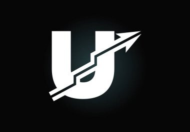 İlk U monogram alfabe sembolü dizaynı ok ile birleştirilmiştir. Finansal ya da başarı logosu. Yazı tipi amblemi. İş ve şirket kimliği logosu