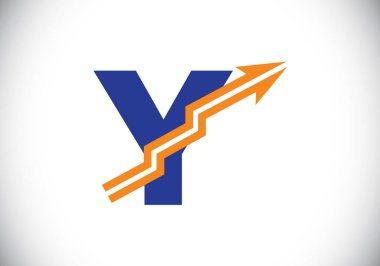 Y harfinin baş harfleri, ok ile birleştirilmiş alfabe sembolü tasarımı. Finansal ya da başarı logosu. Yazı tipi amblemi. İş ve şirket kimliği logosu