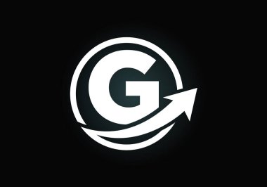 İlk G monogram alfabe sembolü dizaynı ok ile birleştirilmiştir. Finansal ya da başarı logosu. Yazı tipi amblemi. İş ve şirket kimliği logosu