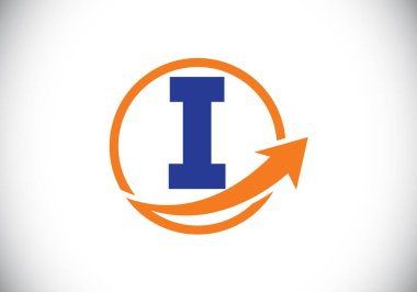 Okla birleştirilmiş ilk I monogram alfabe sembolü tasarımı. Finansal ya da başarı logosu. Yazı tipi amblemi. İş ve şirket kimliği logosu