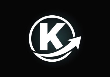 K harfinin baş harfleri, ok ile birleştirilmiş alfabe sembolü tasarımı. Finansal ya da başarı logosu. Yazı tipi amblemi. İş ve şirket kimliği logosu