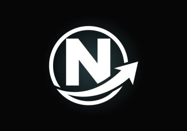 Okla birleştirilmiş ilk N monogram alfabe sembolü tasarımı. Finansal ya da başarı logosu. Yazı tipi amblemi. İş ve şirket kimliği logosu