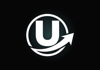 İlk U monogram alfabe sembolü dizaynı ok ile birleştirilmiştir. Finansal ya da başarı logosu. Yazı tipi amblemi. İş ve şirket kimliği logosu