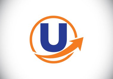 İlk U monogram alfabe sembolü dizaynı ok ile birleştirilmiştir. Finansal ya da başarı logosu. Yazı tipi amblemi. İş ve şirket kimliği logosu