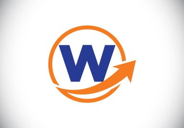 Okla birleştirilmiş W harfli alfabe sembolü tasarımı. Finansal ya da başarı logosu. Yazı tipi amblemi. İş ve şirket kimliği logosu