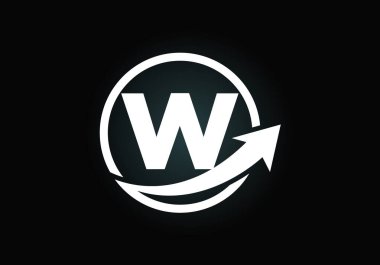 Okla birleştirilmiş W harfli alfabe sembolü tasarımı. Finansal ya da başarı logosu. Yazı tipi amblemi. İş ve şirket kimliği logosu