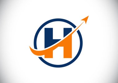 H harfinin baş harfleri, ok ile birleştirilmiş alfabe sembolü tasarımı. Finansal ya da başarı logosu. Yazı tipi amblemi. Muhasebe işi ve şirket kimliği logosu