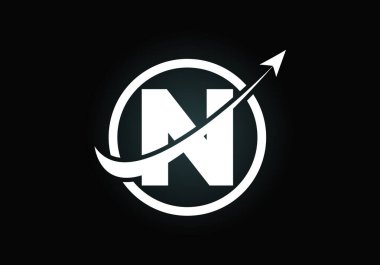 Okla birleştirilmiş ilk N monogram alfabe sembolü tasarımı. Finansal ya da başarı logosu. Yazı tipi amblemi. Muhasebe işi ve şirket kimliği logosu