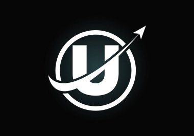 İlk U monogram alfabe sembolü dizaynı ok ile birleştirilmiştir. Finansal ya da başarı logosu. Yazı tipi amblemi. Muhasebe işi ve şirket kimliği logosu