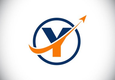 Y harfinin baş harfleri, ok ile birleştirilmiş alfabe sembolü tasarımı. Finansal ya da başarı logosu. Yazı tipi amblemi. Muhasebe işi ve şirket kimliği logosu