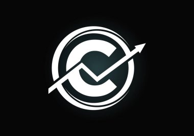 C harfinin baş harfleri, ok ile birleştirilmiş alfabe sembolü tasarımı. Finansal ya da başarı logosu. Yazı tipi amblemi. Muhasebe işi ve şirket kimliği logosu