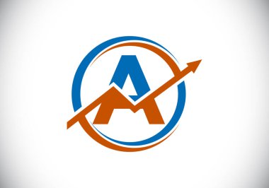 Baş harfler A harfleri, ok ile birleştirilmiş alfabe sembolü tasarımı. Finansal ya da başarı logosu. Yazı tipi amblemi. Muhasebe işi ve şirket kimliği logosu