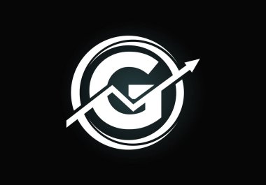 İlk G monogram alfabe sembolü dizaynı ok ile birleştirilmiştir. Finansal ya da başarı logosu. Yazı tipi amblemi. Muhasebe işi ve şirket kimliği logosu