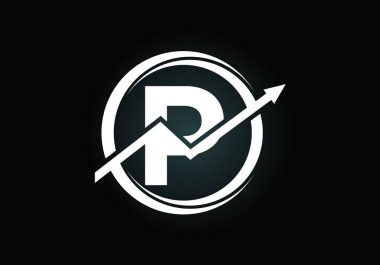 İlk P monogram alfabe sembolü dizaynı ok ile birleştirilmiştir. Finansal ya da başarı logosu. Yazı tipi amblemi. Muhasebe işi ve şirket kimliği logosu