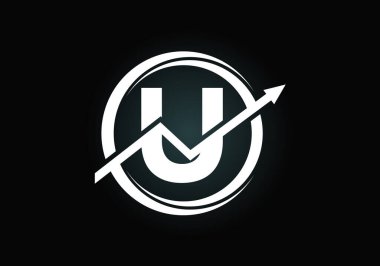 İlk U monogram alfabe sembolü dizaynı ok ile birleştirilmiştir. Finansal ya da başarı logosu. Yazı tipi amblemi. Muhasebe işi ve şirket kimliği logosu