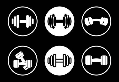 Dumbbell Fitness Kuvveti Egzersiz Simgeleri Halter Grafiksel Element Ayarları Siyah Arkaplanda İzole Edildi