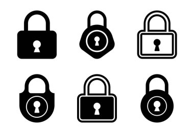 Monokrom Asma Kilit Koleksiyonu Özel Güvenlik Koruma Kilidi Simgesi Varyans Güvenlik Erişimi