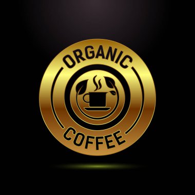 Siyah Arkaplan Kupasında Altın Organik Kahve Mührü Logosu Kafein Sembol Damgası Bırakıyor