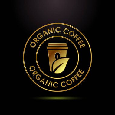 Organik Kahve Amblemi Altın Logo Rozet İşareti İçecek Sıcak İçecek Kafe Restoranı Kaliteli Kalite