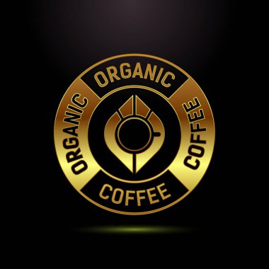Organik Kahve Amblemi, Altın Logo Rozet, İçecek, Sıcak İçecek, Kafe Restoran Sanatı.