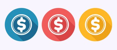 ABD 'nin para birimi simgesi. Uzun gölgeli para ve arka planda mavi daire.