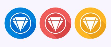 Beyaz elmas şekilli üç oval simge içinde mavi ve sarı