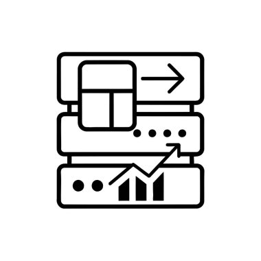 Sunucu ve grafikleri olan veri göçü ve analiz simgesi