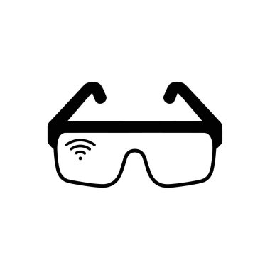 Şeffaf arkaplanda izole edilmiş akıllı gözlüklerin siyah beyaz simgesi