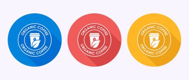 Beyaz zemin üzerinde kırmızı ve sarı renkli organik kahve simgeleri